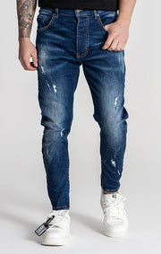 Dark Blue Distressed Zip Jeans Gianni Kavanagh