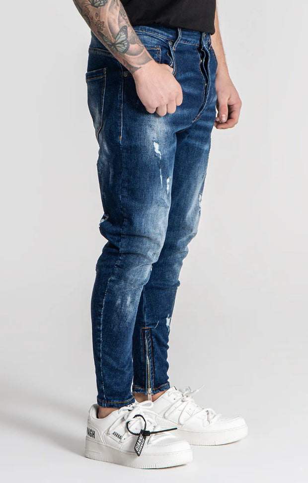 Dark Blue Distressed Zip Jeans Gianni Kavanagh