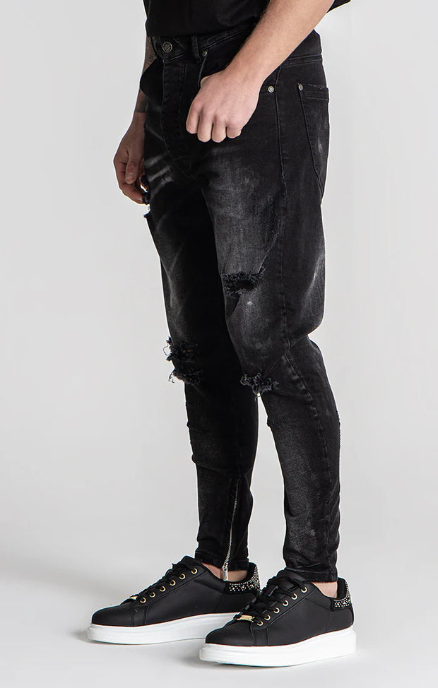 Gold Distressed Zip Jeans Gianni Kavanagh