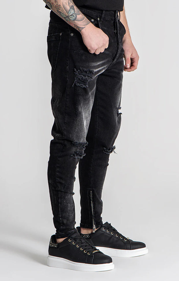 Gold Distressed Zip Jeans Gianni Kavanagh