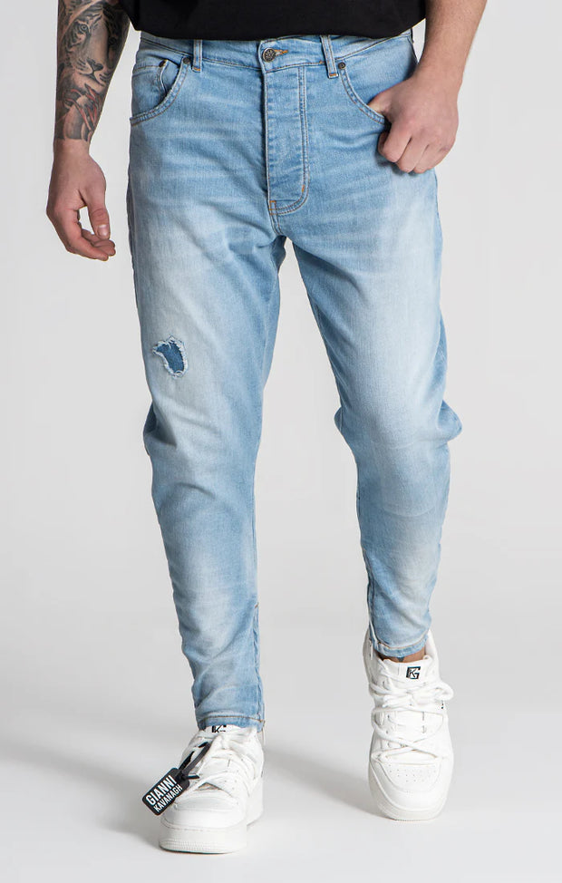 Light Blue Distressed Zip Jeans Gianni Kavanagh