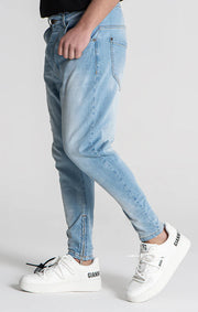 Light Blue Distressed Zip Jeans Gianni Kavanagh