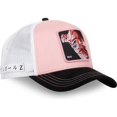 Boné trucker rosa, branco e preto Kid Buu DBZ8 BUU Dragon Ball da Capslab Caps Lab