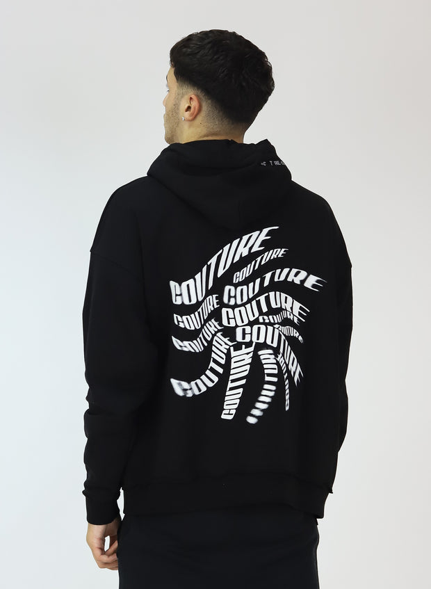 Distorted Circle Print Layered Hoodie Black Couture